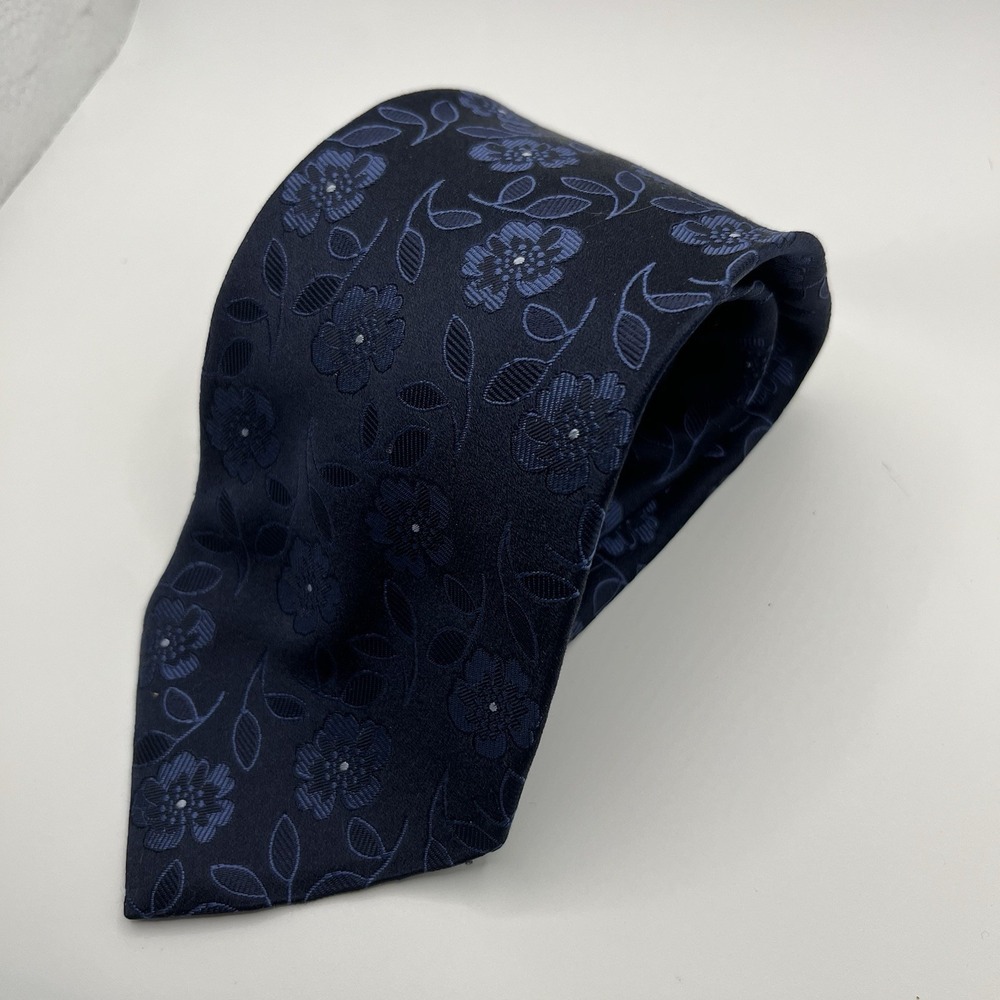 FAÇONNABLE  Blue Floral Luxury Silk Necktie Preppy Made In France